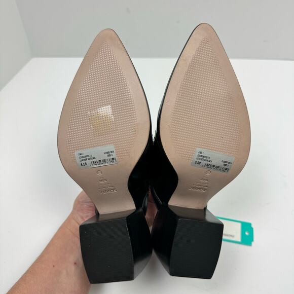 NEW Schutz Zarly Black Leather Western Stitched Slip On Heel Mules - Picture 13 of 13